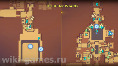 Карта локации &laquo;Первопроходец&raquo; в The Outer Worlds